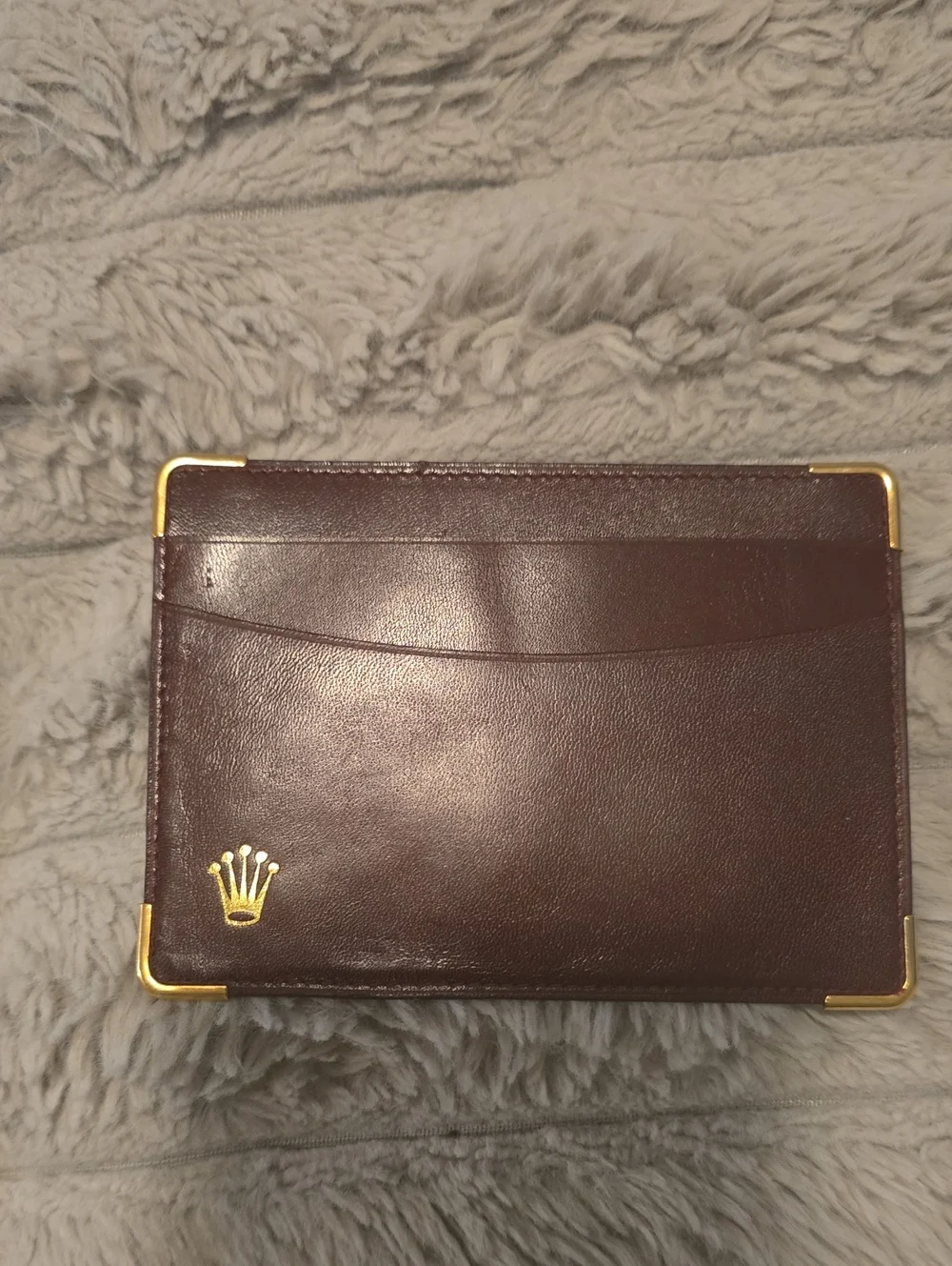 Rolex Brown Leather Card & Key Holder with Gold Accents